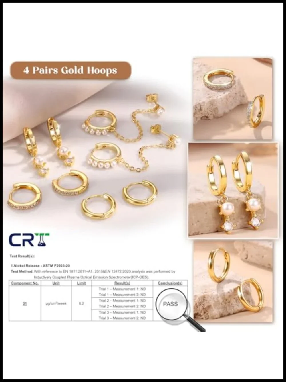 4 Pairs Small Hoop Earrings for Women 14K Gold Plated Hypoallergenic CZ Huggie